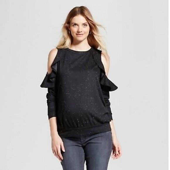 Isabel Maternity Sweatshirt L Cold Shoulder Ruffle - Picture 1 of 12